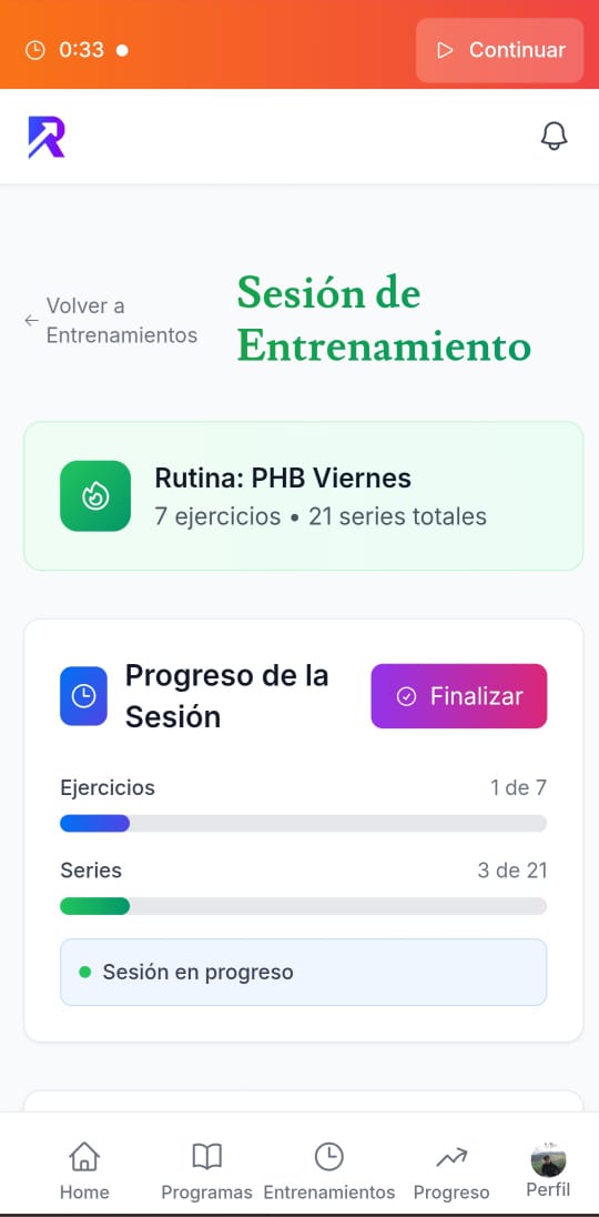Sesiones de Entrenamiento - App Móvil